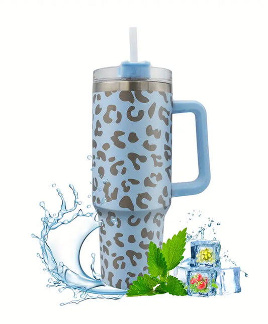 Light Blue Leopard Stainless Steel Double Wall Insulated Cup - 40oz