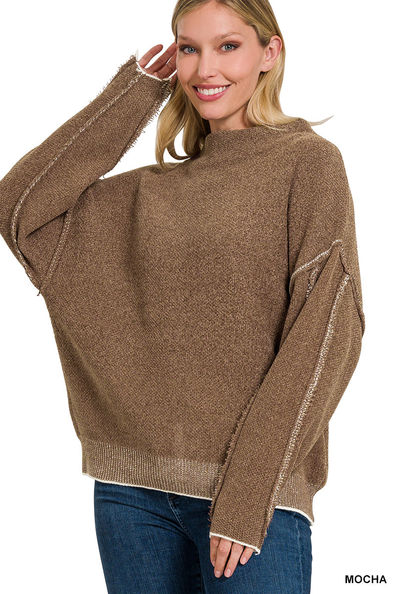 Oversized Raw Seam Chenille Sweater