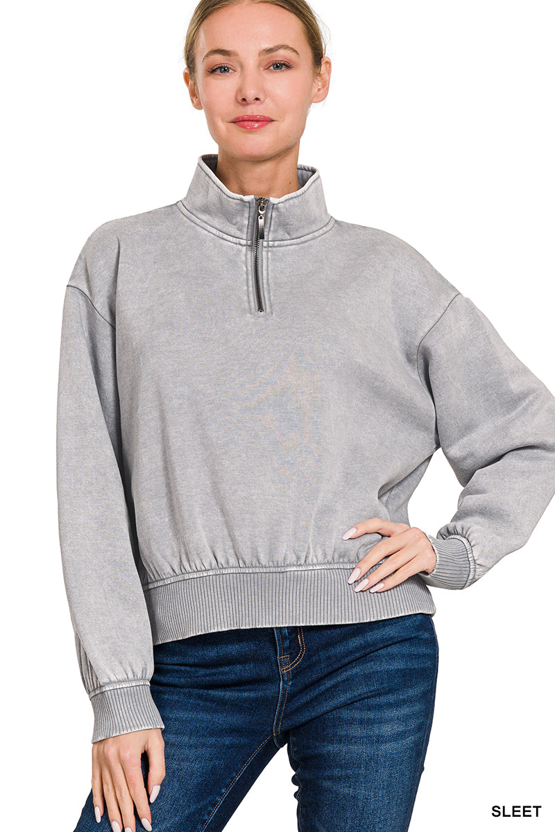 Acid Wash Fleece Half Zip Pullover