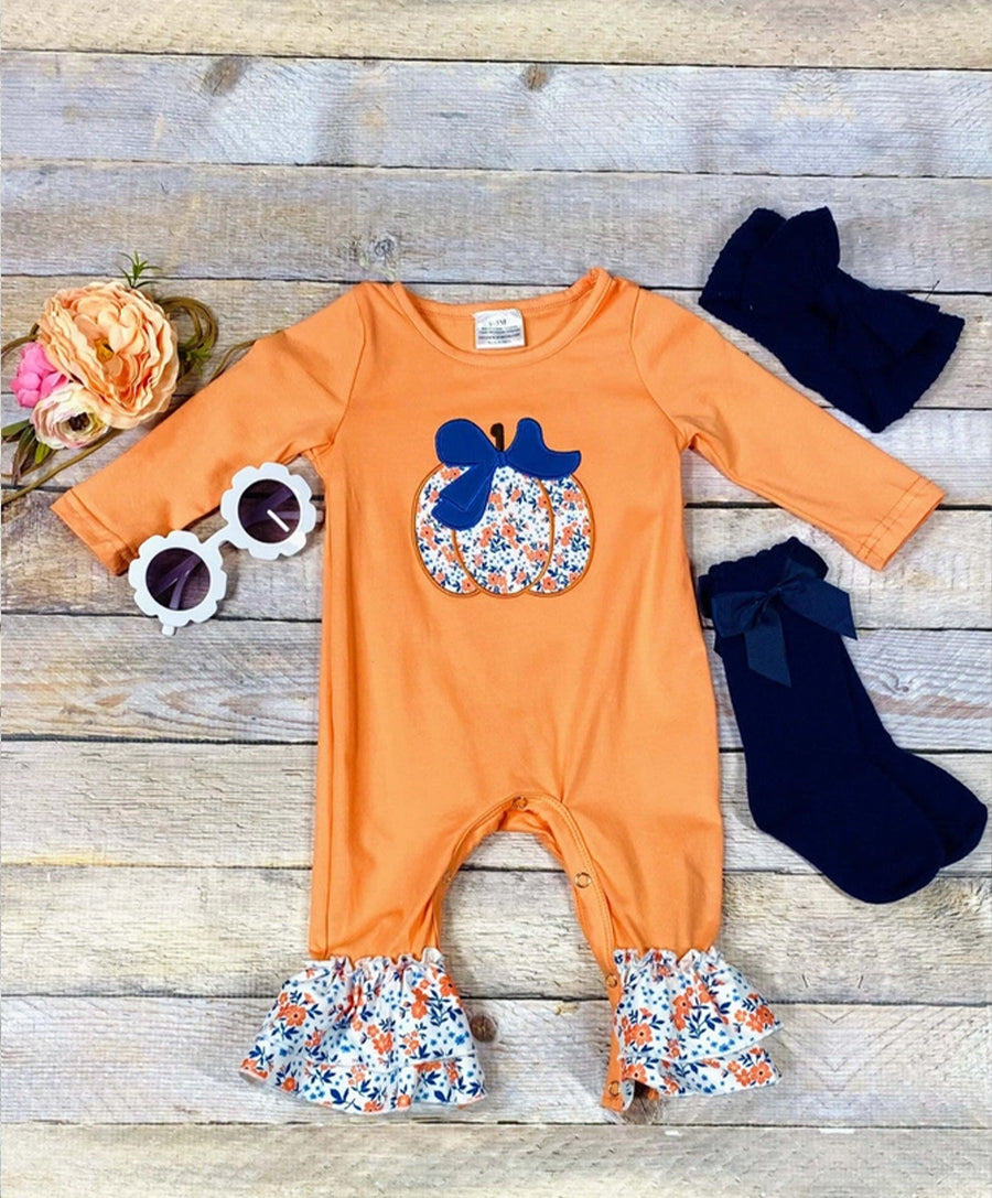 Orange Floral Pumpkin Onesie