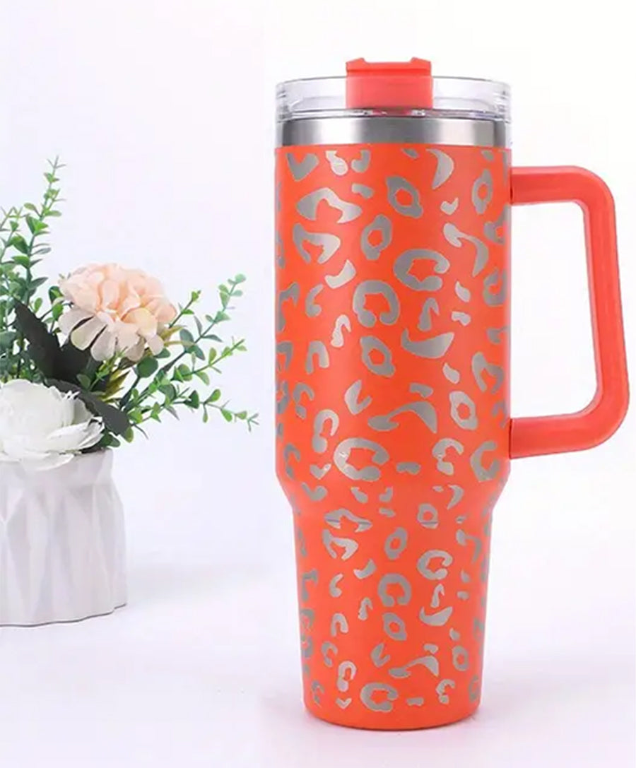 Orange Leopard Stainless Steel Double Wall Insulated Cup - 40oz
