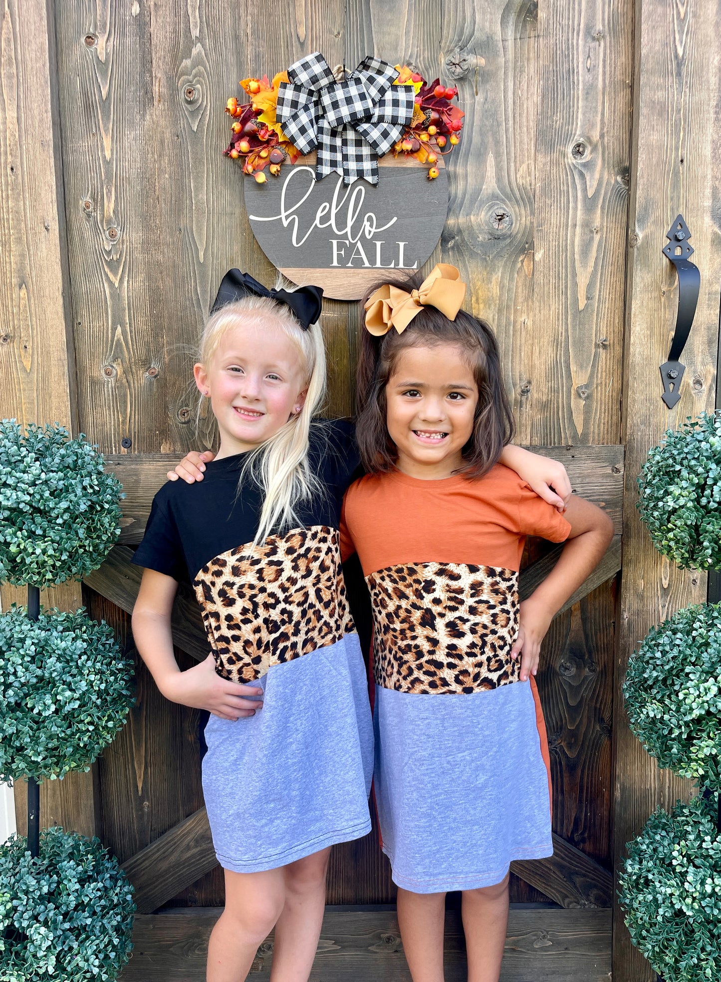 Girls Leopard Colorblock Casual Dress