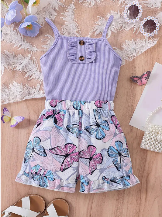 Purple Cami Top and Butterfly Graphic Short Set
