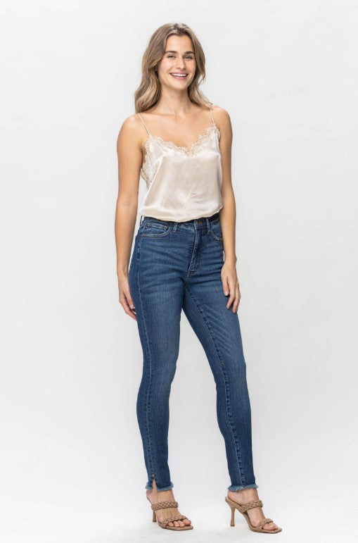 Judy Blue High-Waist Tummy Control Side Split & Fray Hem Skinny