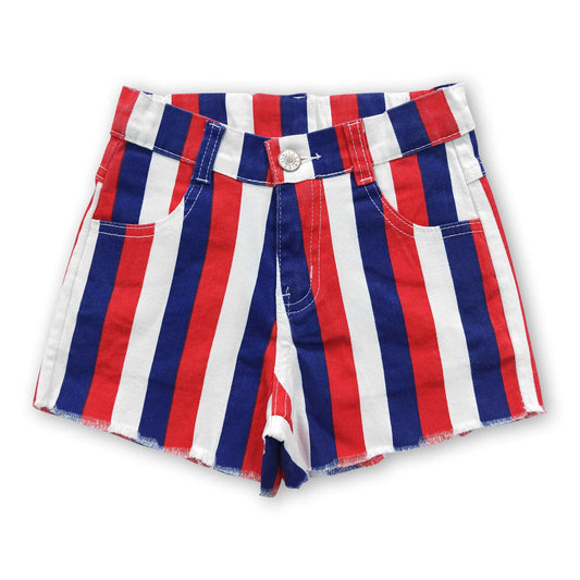 Red & Blue Stripe Baby Girl Denim Shorts