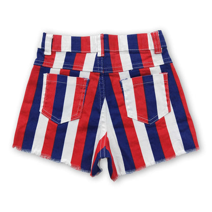 Red & Blue Stripe Baby Girl Denim Shorts