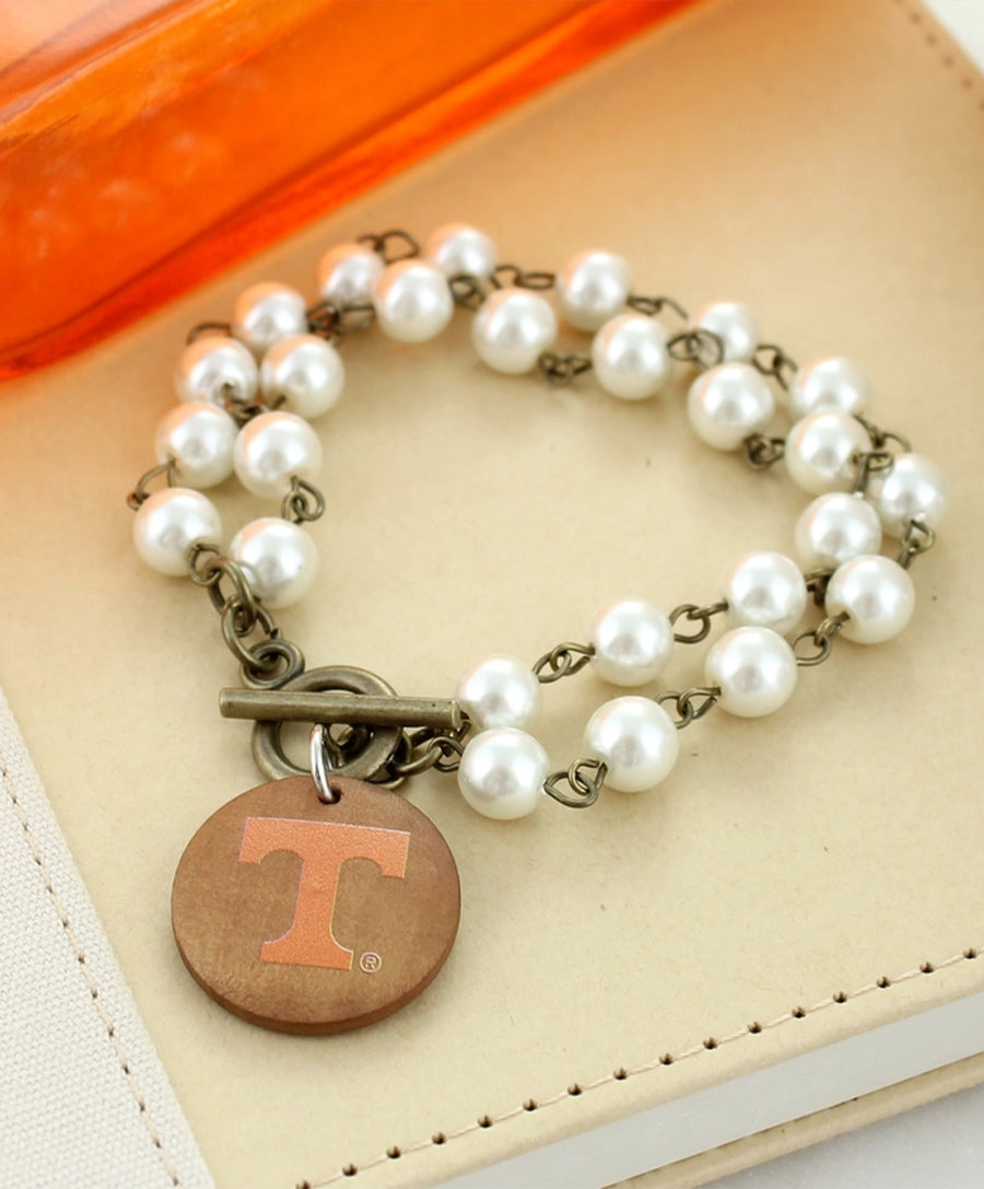 Tennessee Logo Pearl & Wood Toggle Bracelet