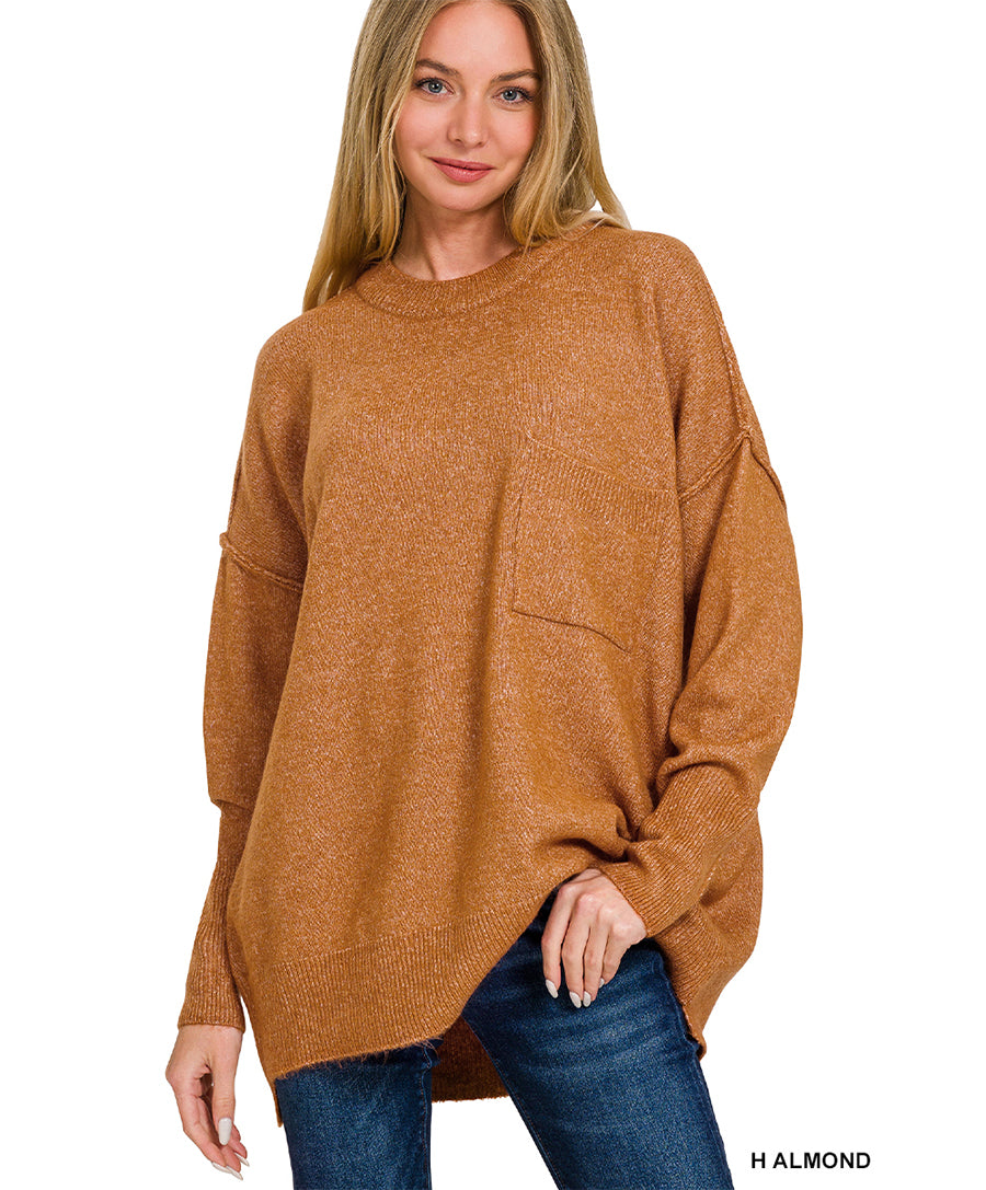 Melange Hi-Low Hem Pocket Sweater