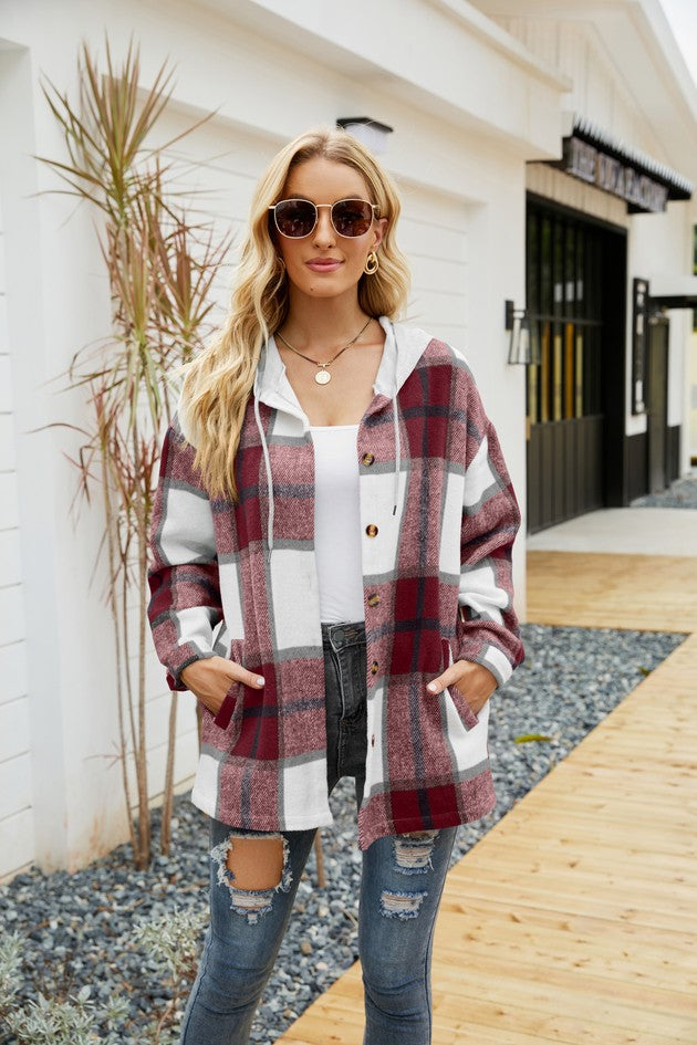 Plaid Shacket with Hood (multiple colors)