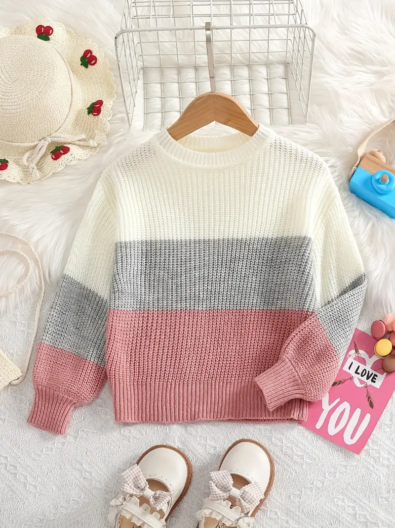 Girls Colorblock Drop Shoulder Sweater Top