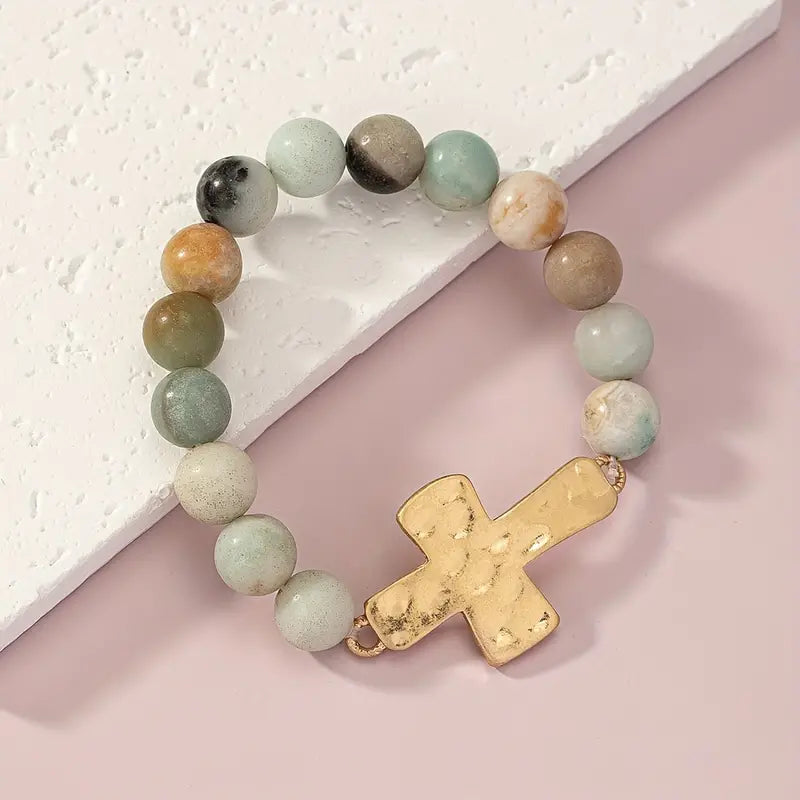 Stone Beads Cross Bracelet