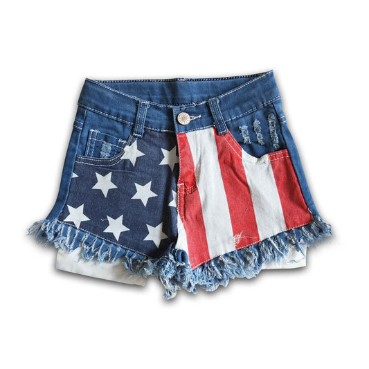 Star and Stripe Denim Baby Girl Shorts