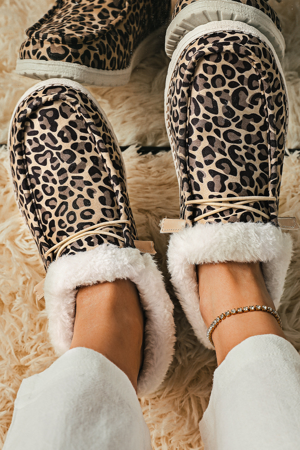 Leopard Furry Flat Sneakers