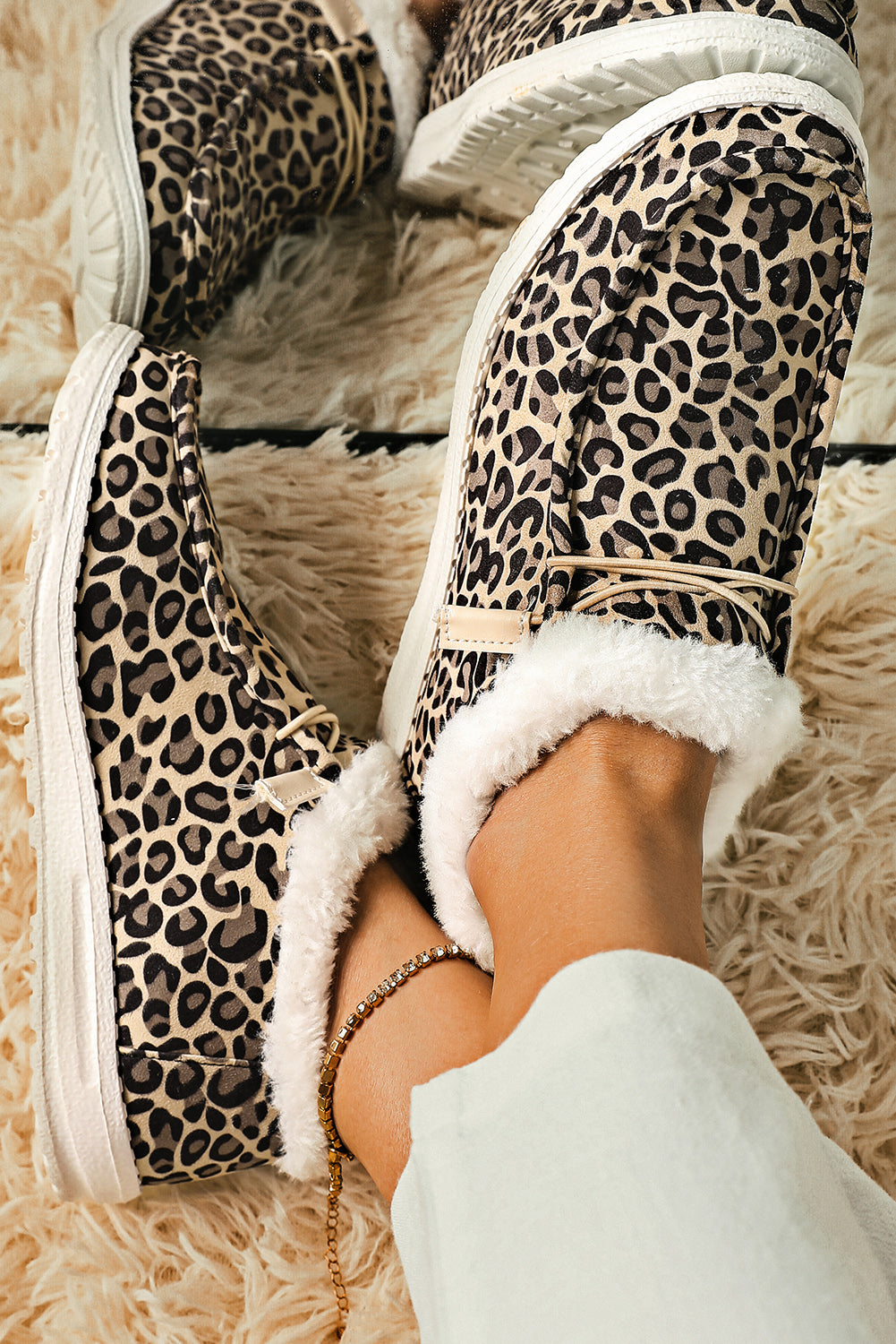 Leopard Furry Flat Sneakers