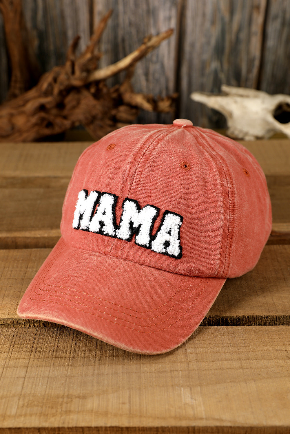 MAMA Orange Embroidered Washed Baseball Hat
