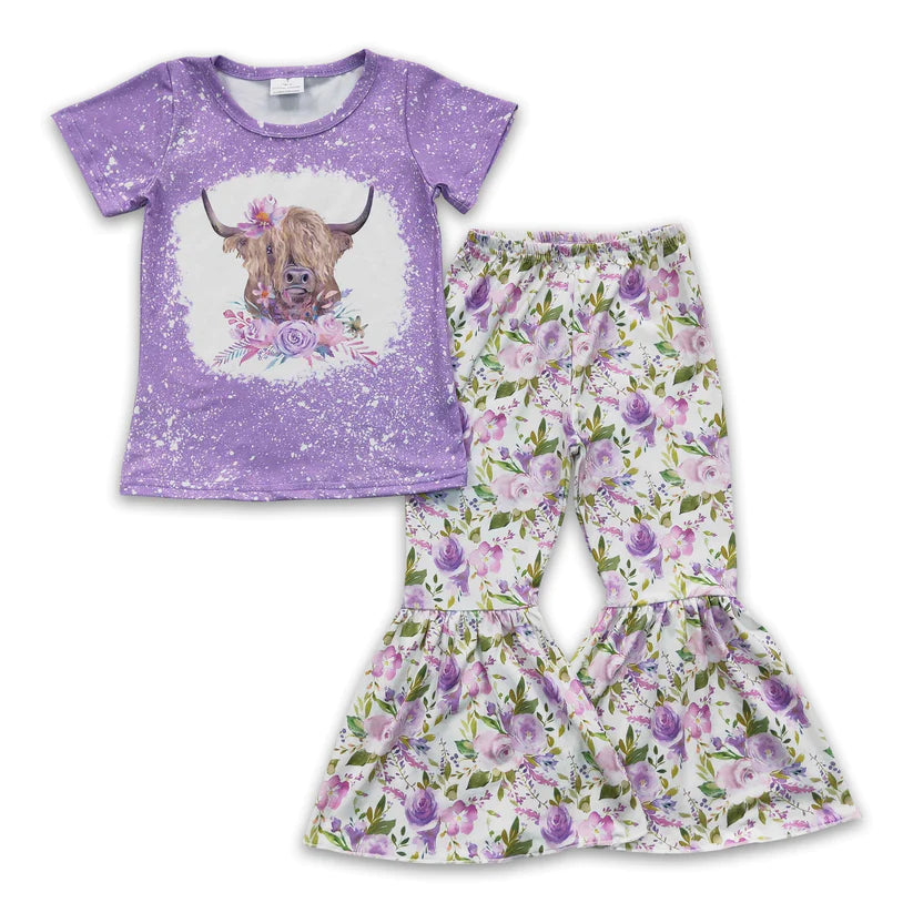 Highland Cow Lavender Floral Outfit