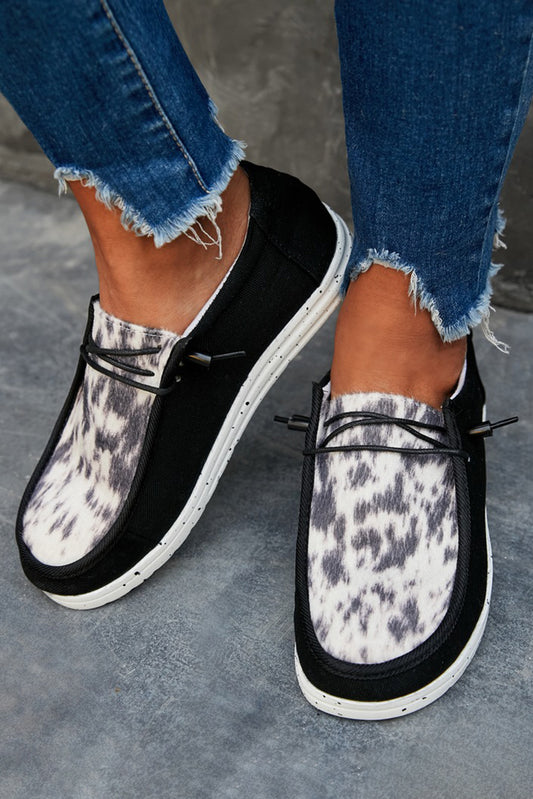 Black Cowprint Slip On Flat Sneakers
