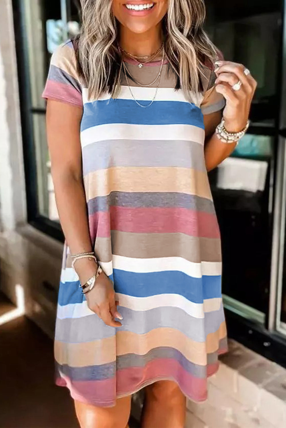 Striped t shirt dress with outlet pockets