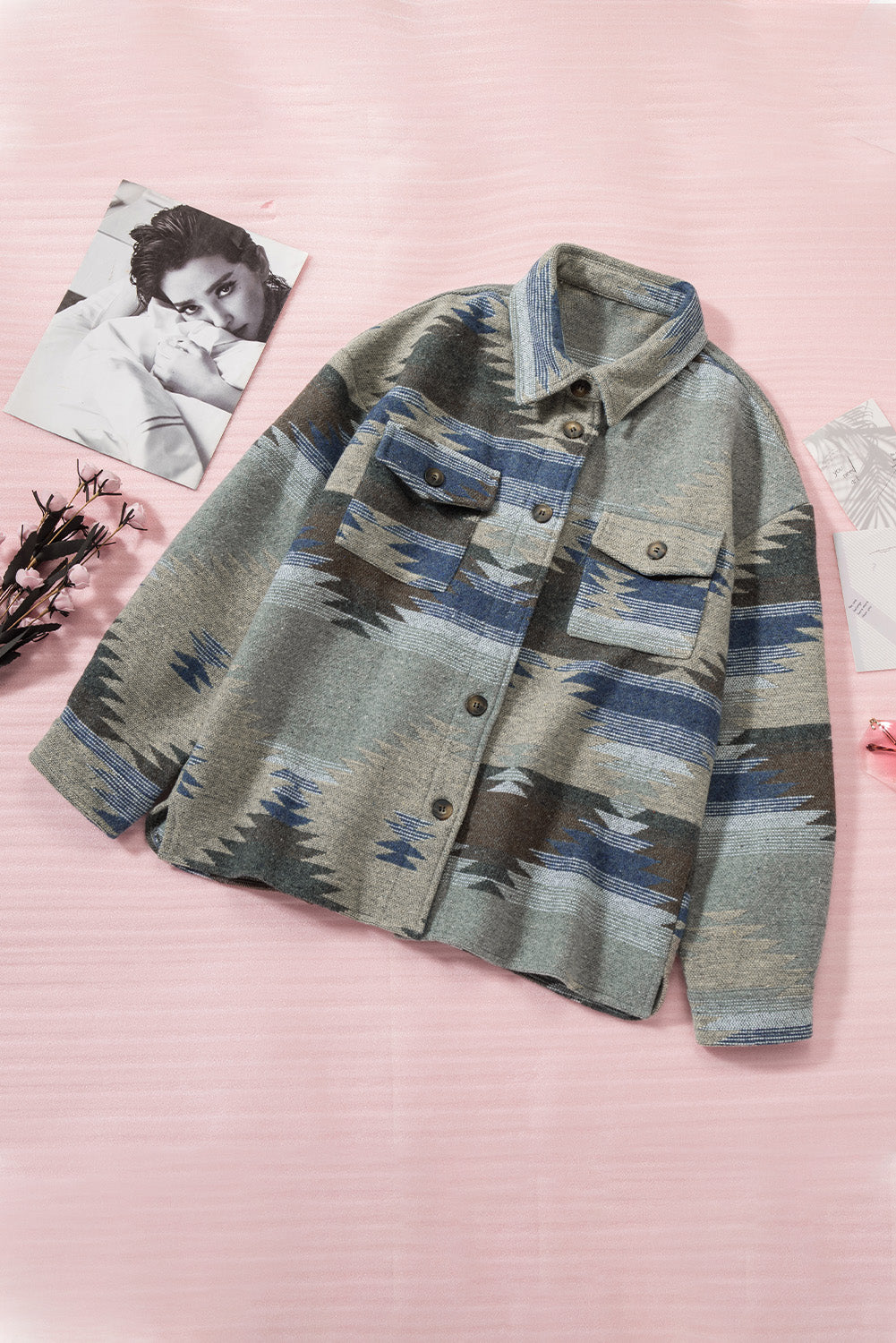 Blue Distressed Aztec Shacket – Goose Creek Boutique Printing Co