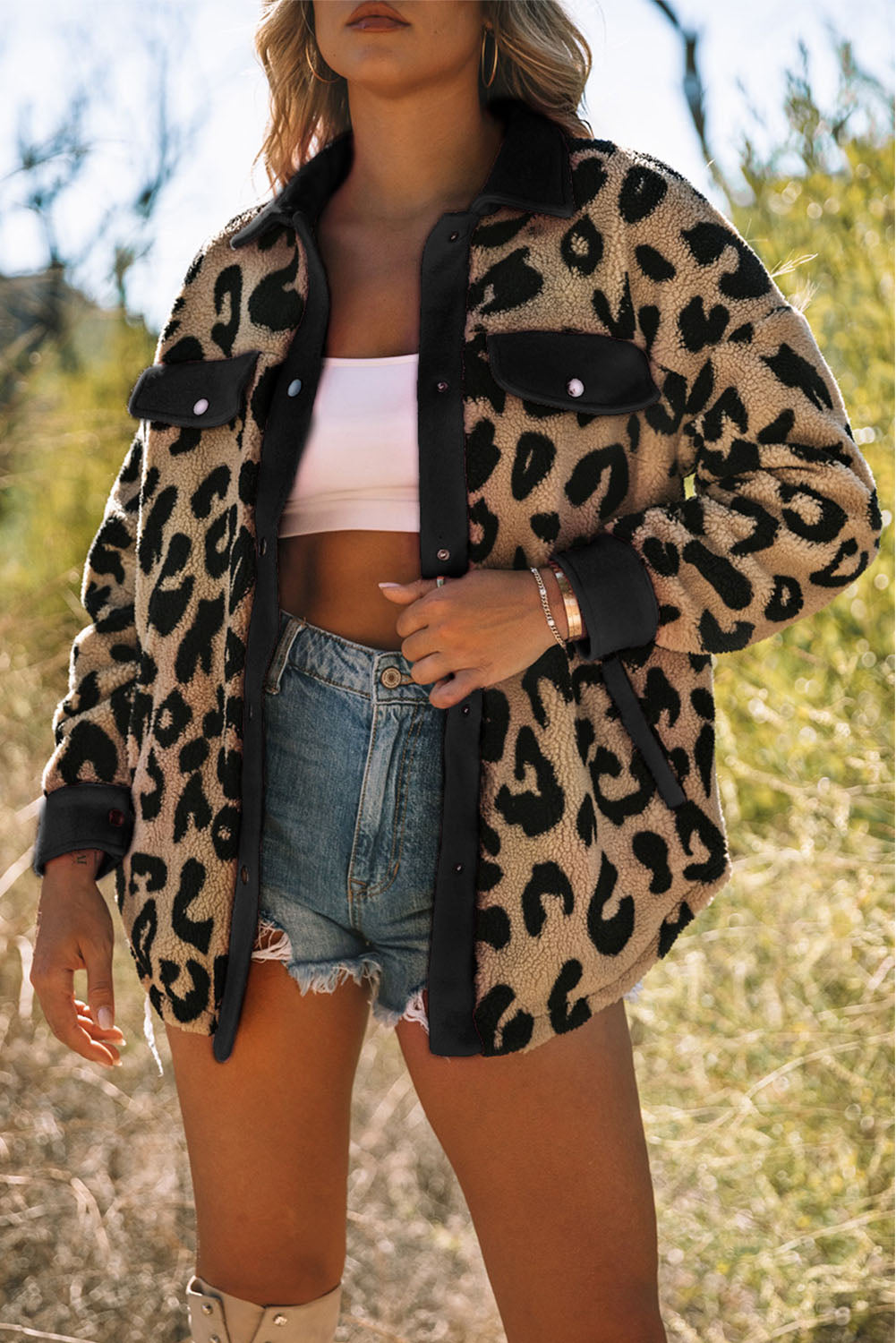 Black Leopard Sherpa Jacket