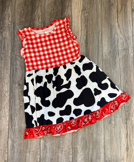 Red Plaid & Cow Print Dress