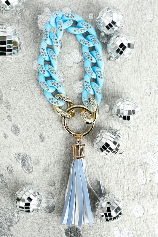 Selina Sparkle Light Blue Chain Link Bracelet Keychain