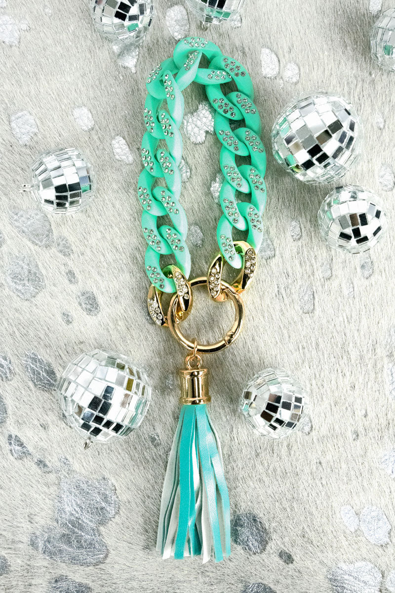 Selina Sparkle Mint Chain Link Bracelet Keychain