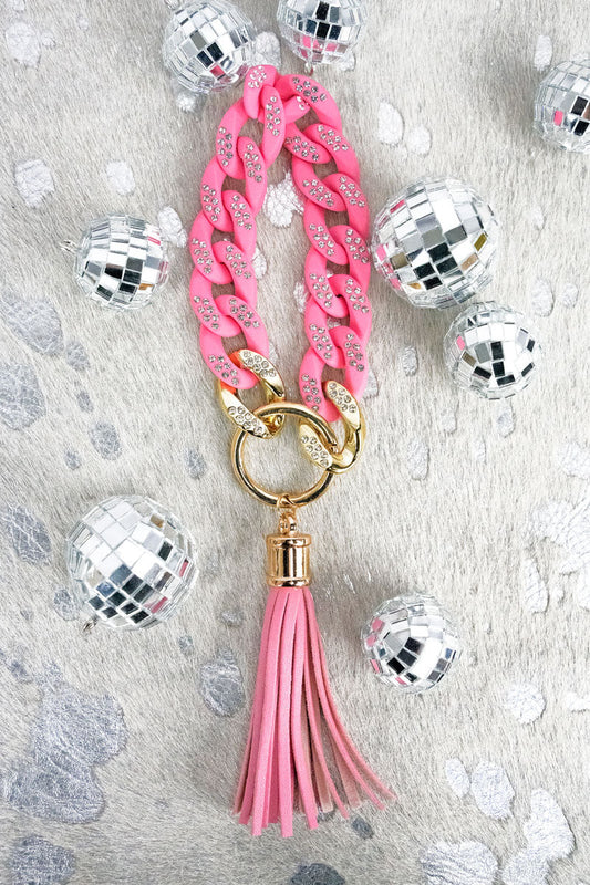 Selina Sparkle Pink Chain Link Bracelet Keychain