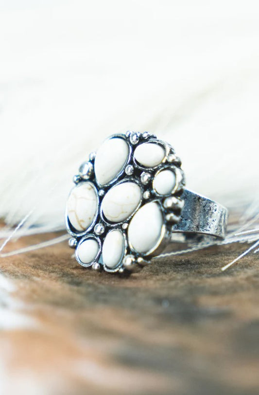 White Springhill Silvertone Ring - OSFM